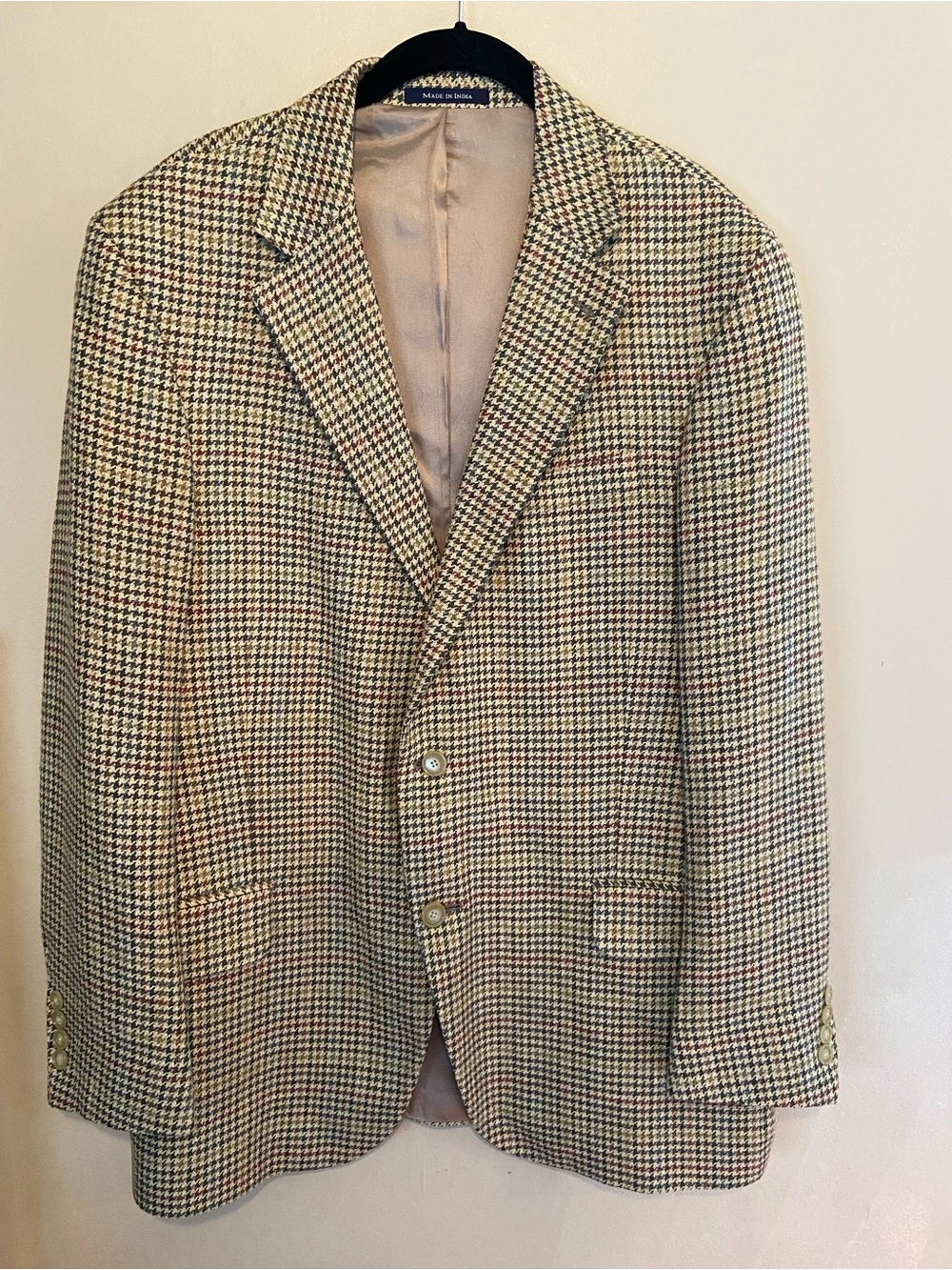 Vintage Lands' End Men's Multi-Color Houndstooth Sport Coat - Beige/Brown/Black